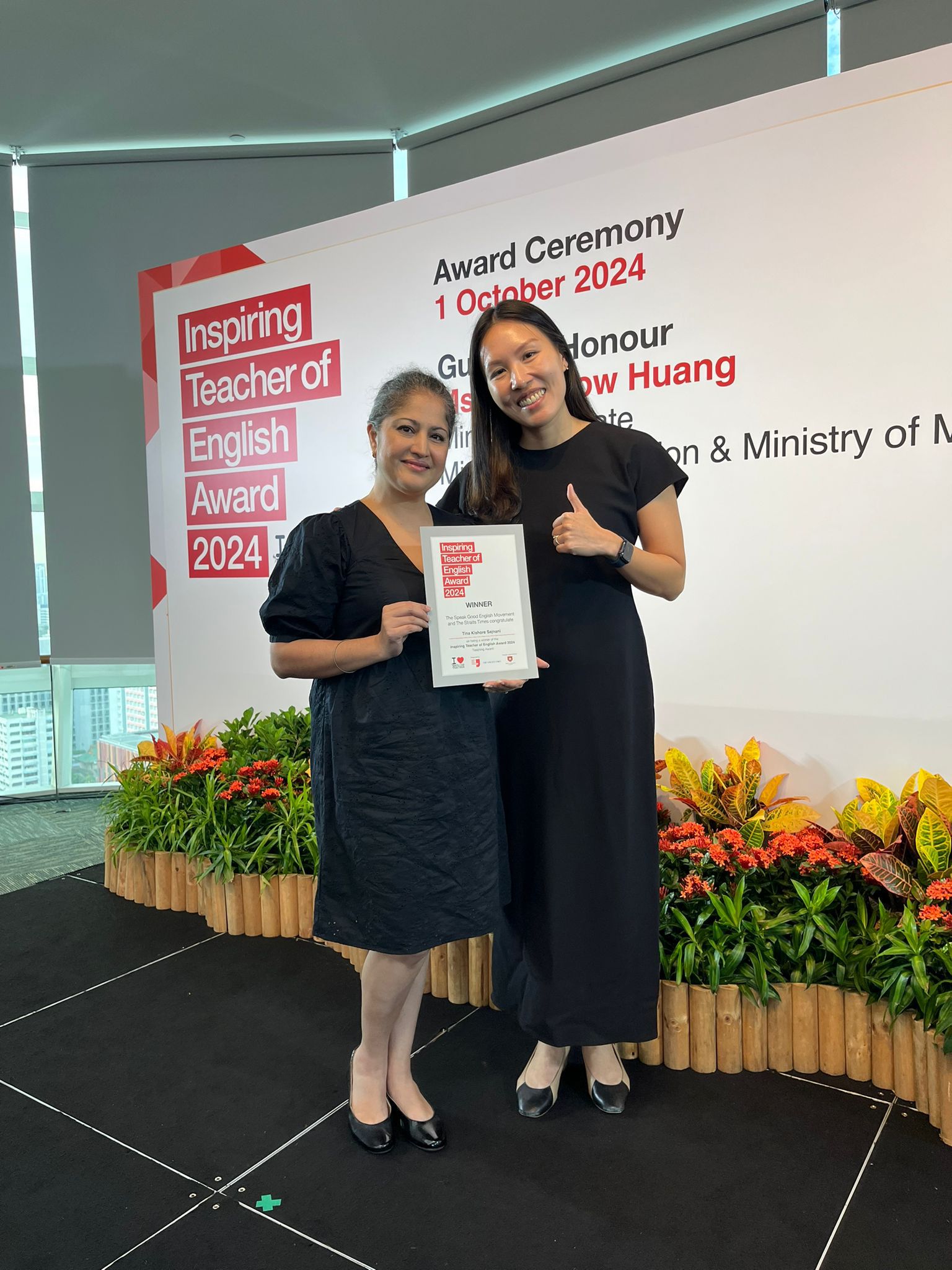 Ms Kishore (left) with Ms Bian, Principal of Evergreen Secondary School